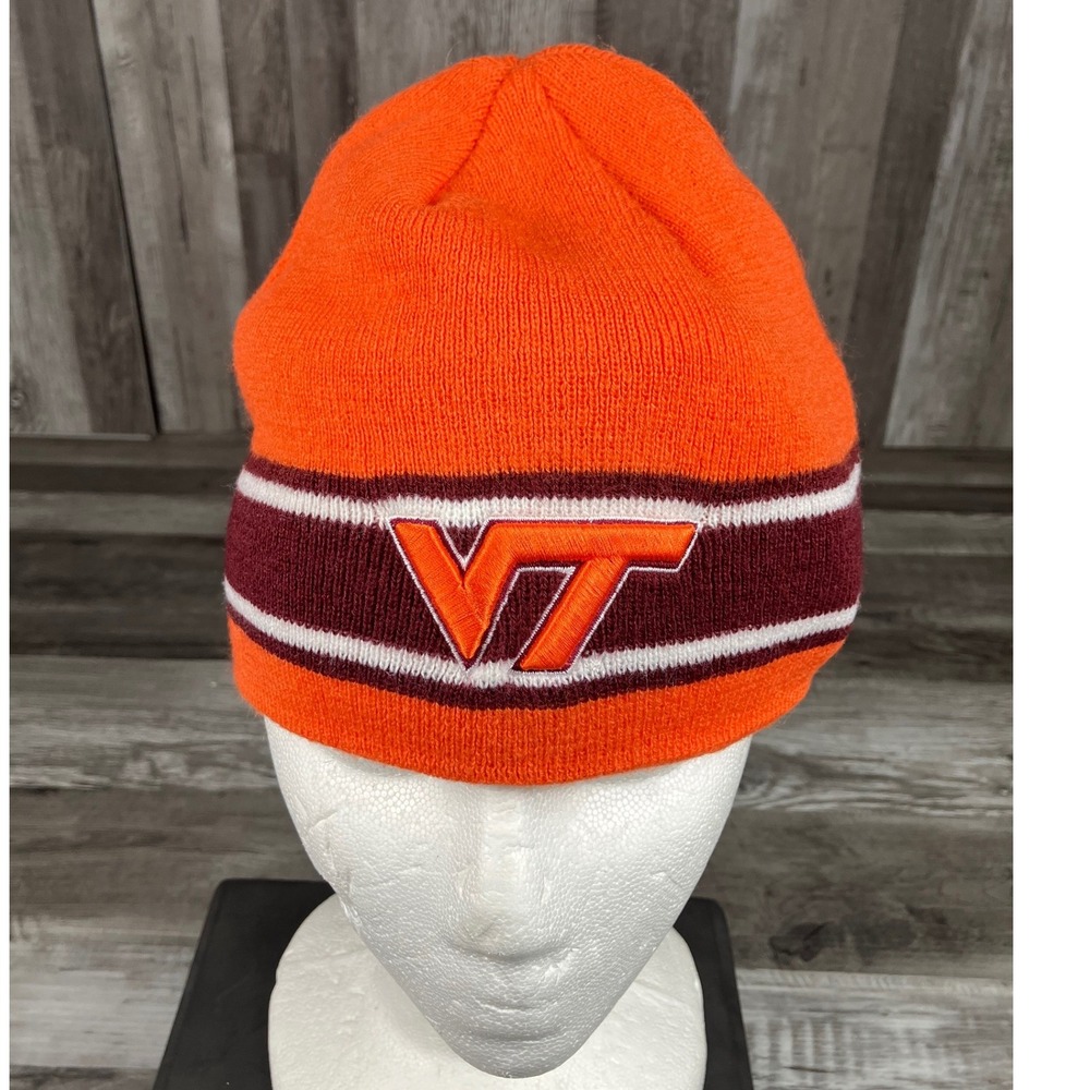 Top of the World Virginia Tech Hokies Orange Maroon Striped Beanie Knit Hat VT